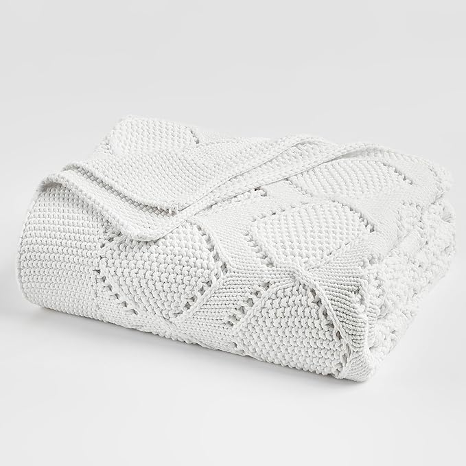 Longhui bedding Chunky Cotton Knit Throw Blanket for Couch, Sofa, Bed, or Chair, Decorative Breathable Fall Cable Knit Blanket 60 x 80 Inches, Large Medium Weight Cream