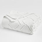 Longhui bedding Chunky Cotton Knit Throw Blanket for Couch, Sofa, Bed, or Chair, Decorative Breathable Fall Cable Knit Blanket 51 x 63 Inches, Medium Weight Cream