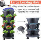 Vertical Planter 5 Tier Stackable Planters Garden Planters Strawberry Herb Flower and Vegetable Planter Indoor Outdoor Gardening Pots with Removable Wheels and Tools