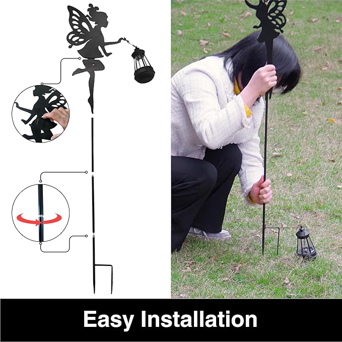 Fairy Garden Accessories Halloween Decorations Lawn Ornaments 1 Pair - Solar Lights Outdoor Garden Statue, Metal Stakes Decorative Figurines for Yard Decor, Patio (Type A Warm Lighting)