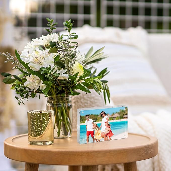 TWING 30 Pack 5x7 Acrylic Picture Frames Bulk, 10+10MM 5 By 7 Magnetic Photo Frame Horizontal Magnet Double Sided Acrylic Frames Set, 7 x 5 Clear Magnetic Block Picture Frame Desktop Display, Gift