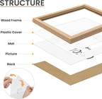 upsimples 10x10 Frame, Natural Solid Wooden Picture Frames, Display 8x8 with Mat or 10 x 10 Without Mat, Wall or Tabletop, 1 Pack, Natural