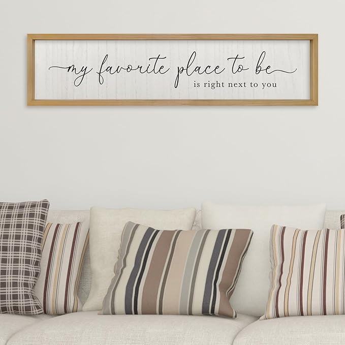 ZZJJHYWGQ Love Quotes Wall Decor My Favorite Place To Be Sign 32"×8" Couples Love Theme Plaque Modren Farmhouse Master Bedroom Above Over Bed Wood Framed Wall Art (Wood)