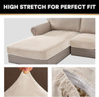 PrinceDeco Sectional Couch Covers 4 Pieces Couch Covers for Sofa Velvet Separate Couch Cover L Shape for Left/Right Chaise(3 Seater + 1 Chaise,Ivory)