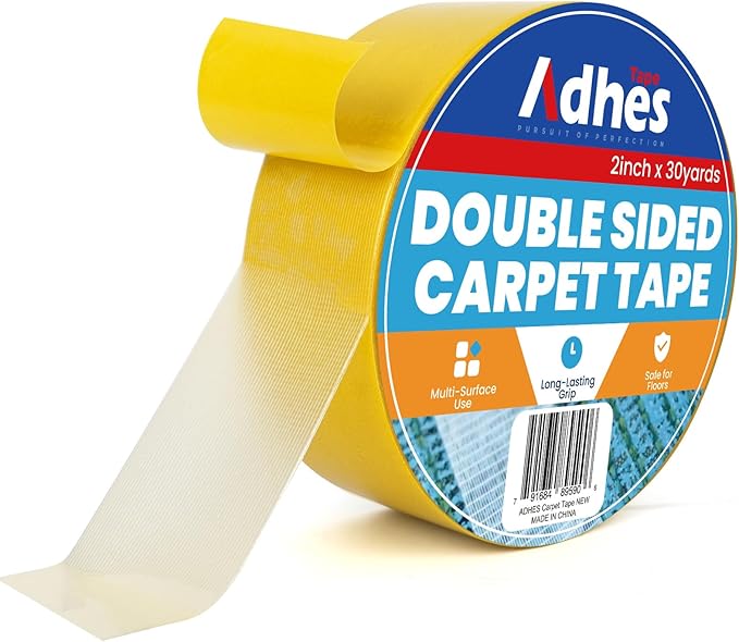 ADHES Double Sided Carpet Tape for Area Rugs – 2 Inch x 30 Yards, Heavy Duty Adhesive, Residue-Free, Rug Gripper for Hardwood Floors, Tile, and Carpeted Surfaces