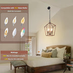 Chandelier for Dining Room, 4-Light Rustic Chandelier Fixtures, Vintage Ceiling Light with Adjustable Height, Antique Bronze Geometric Hanging Light for Bedroom, Foyer, Kitchen, Living Room, Entryway