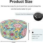 Inflatable Ottoman Stool D21 xH9 for Outdoor/Indoor Use, Water Repellent Patio Foot Rest Stool with Portable Handle,Round Pouf Ottoman Suitable for Garden,Deck and Camping - Damask Red