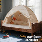 Full Size Bed Tent Canopy: Lights & Flags Indoor Floor Bed Kids Tent Playhouse - Portable & Foldable Twin Bunk Bed Curtains - Large Size Girls & Boys House Bedroom Privacy Space Sleeping Tents Gifts