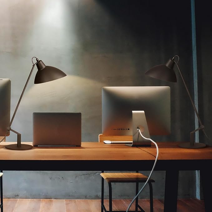 Desk Lamp Modern Industrial 100% Metal Table Lamp 22", Soft White Light (3000K) with Adjustable Switch, Ideal for Office Bedroom Study Room Living Room Nightstand Bedside Lamps Sand Black