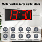 18.7'' Automic Digital Wall Clock, LED Wall Clock with Large Display, Multi-Function Clock with Alarm and Timer, Auto Time Sync Digital Clock with Adjustable Brigthness(Red)