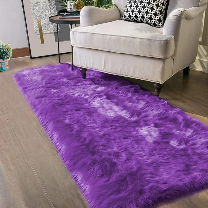Latepis Washable Runners 2x6 Fluffy Shaggy Rug Purple Faux Sheepskin Fur Rug Small Soft Furry Rugs for Living Room Bedroom Sofa Cute Room Decor Runner