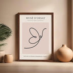 Poster Master Vintage Poster - Retro One Line Butterfly Drawing Print - Butterfly Line Art - Minimal Gift for Him, Her, Animal Lover - Abstract Decor for Home, Office, 16x20 Brown Framed