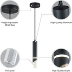 Modern Dimmable Led Pendant Lights Kitchen Island, Ideal for Living Room, Bedroom,Sink 6w LED Crystal Energy-Saving Hanging Lamp for Cozy Lighting (Black 3-Pack)