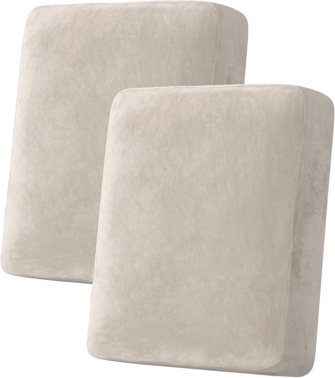 H.VERSAILTEX Velvet Stretch Couch Cushion Cover Plush Cushion Slipcover for Chair Loveseat Sofa Cushion Furniture Protector Seat Cushion Sofa Cover (2 Piece Medium Sofa Cushion Covers, French Oak)