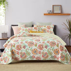 Cotton Bedspread Bedding Coverlet Quilt Sets, Reversible Vintage Branch Floral Bedspread comforters,(Vintage Floral White Pattern, King Size)