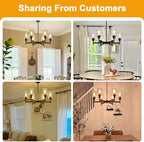 Black Chandeliers, 6 Light Dining Room Light Fixtures Over Table, Farmhouse Chandeliers for Dining Room with Clear Glass Shade for Kitchen Island Living Room Bedroom Bathroom, Height Adjustable