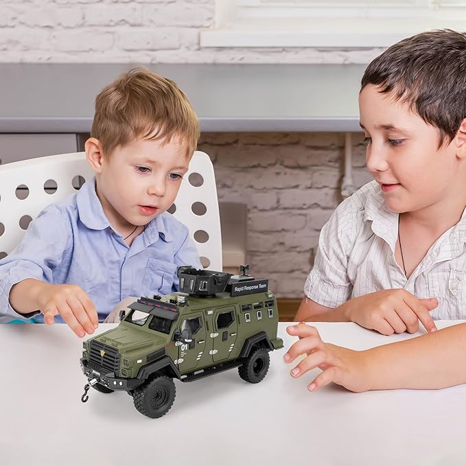 Compatible for 1:24 Saber-Toothed Tiger Alloy Armored Car Model, Collectible Diecast Armoured Explosive Protected Vehicle Toy, Pull Back Toy Car with Sound and Light for Adult Kids (Green)