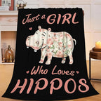 Hippo Blanket for Girls Women Just A Girl Who Loves Hippos Gifts Throw Blanket Lightweight Fuzzy Cozy Plush Flannel Fleece Blankets for Bed Decor 60"x80"