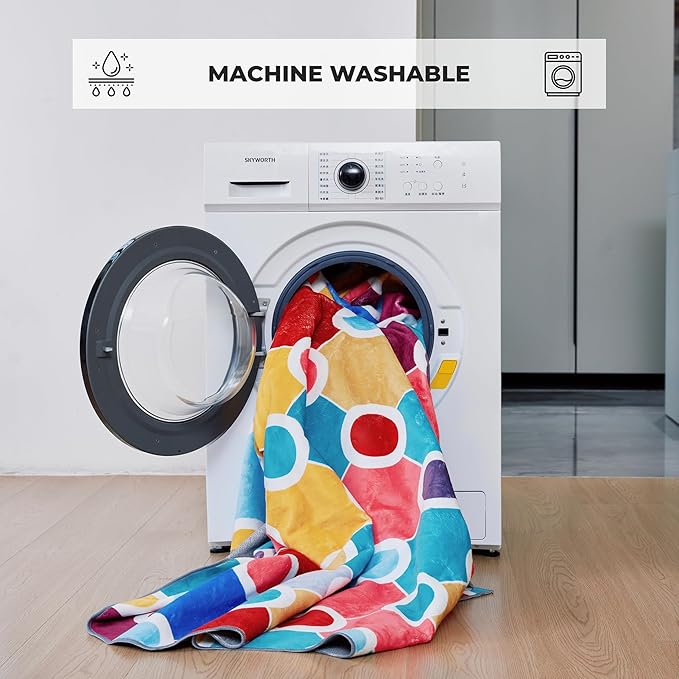 Machine Washable Polka Dot Rug for Kids Area - Multicolor Soft Rug for Nursery/Playroom/Classroom - 5x8