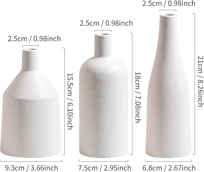 Vintage White Ceramic Vase 7 Inch Farmhouse Small Vase for Home Decor, Living Room, Shelf, Office, Rustic Table Centerpiece