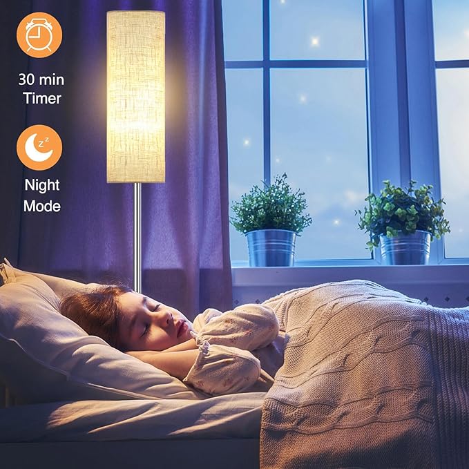 Smart LED Floor Lamp with APP Control & RGB Colors - Dimmable Standing Lamp for Living Room, Bedroom, Gaming - Remote, Timer, 9W Bulb Included, 67" Modern Tall Lamp (Silver Beige)