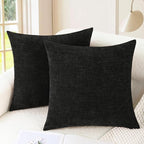 CaliTime Throw Pillow Covers Decorative 16 X 16 Inches Pack of 2 Cozy Chenille Cushion Cases for Couch Sofa Bed Living Room Home Black