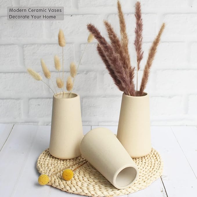 YANLING 6 Pack Light Yellow Vase for Flowers, 6 inch Modern Ceramic Vases for Pampas Grass Simple Shelf Vase Decor, Boho Vases for Home Decor, Vases for Wedding Dinner Table Party Office