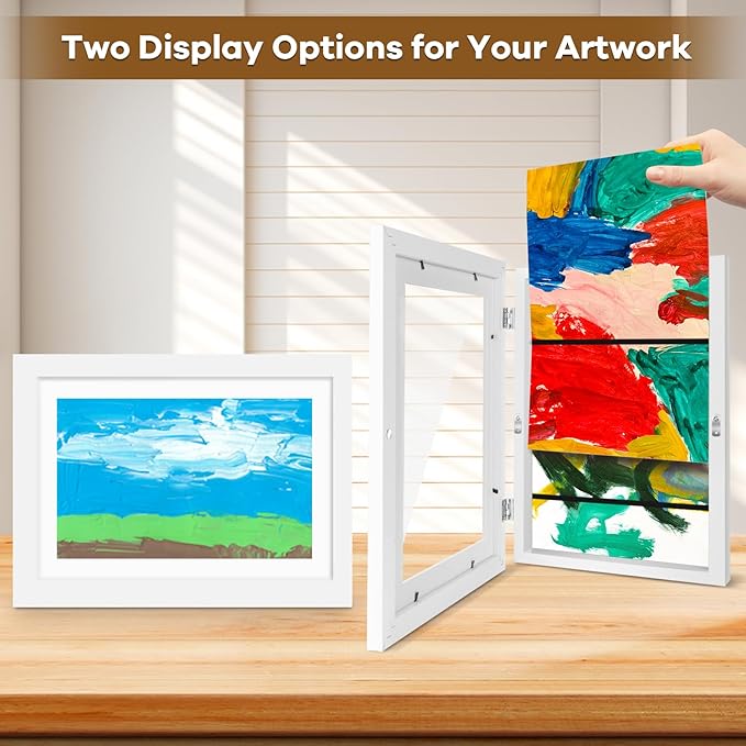 3 Pack Kids Artwork Frames 10x12.5 Inch Changeable Kids Art Frame with Front Opening for Art Display, Horizontally Vertically Wall Mount for Kids Drawing & School Projects (White)