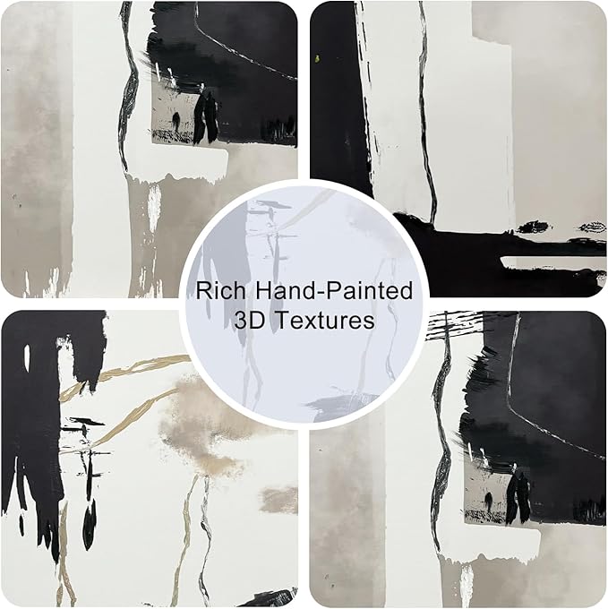 Black White Brown Framed Canvas Wall Art Set, Neutral Geometric Wall Decor, Modern Abstract Wall Painting, Minimalist Artworks for Living Room, Bedroom, Dining Room, Office - 16"x24"x3