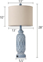 Farmhouse Lamps for Bedroom Set of 2, 28" Rustic Lamps for Living Room with USB Ports, 3-Way Dimmable Nightstand Table Lamp (Bulbs Included)