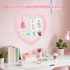 Pink Preppy Coquette Room Decor, Heart Shape Wire Wall Grid Panel for Photo Display Board and Wall Storage Organizer, Wall Decor for Teen Girls and Women Home Bedroom Living Room and Dorm