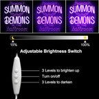 Please Don't Summon Demons in the Bathroom Neon Sign Gothic Wall Art Dimmable Purple Letter LED Neon Light Spooky Bat Neon Wall Sign for Bedroom Bathroom Man Cave Bar Halloween Party Decor