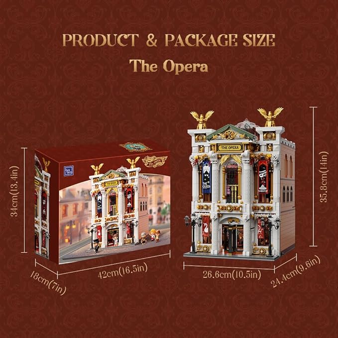 PANTASY Vintage European Grand Theater Building Set-Modular Model with Crystal Chandelier, Transparent Dome&Expandable Street Scenes Retro Collectible Theater Architecture for Adults &Home Décor Gift