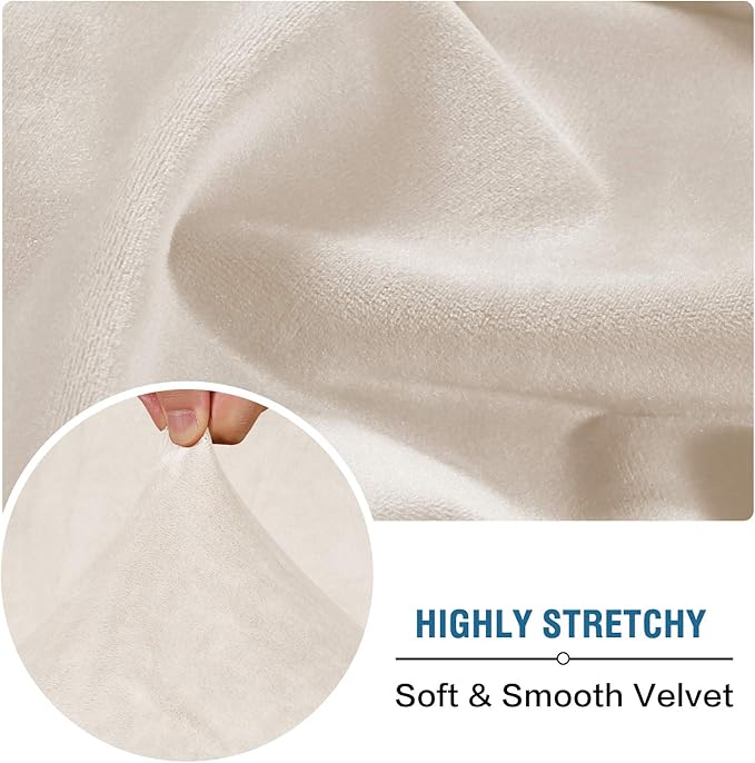 H.VERSAILTEX Velvet Stretch Couch Cushion Cover Plush Cushion Slipcover for Chair Loveseat Sofa Cushion Furniture Protector Seat Cushion Sofa Cover (2 Piece Medium Sofa Cushion Covers, Ivory)