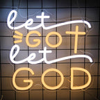 Let Go Let God Neon Sign Warm White Cross Neon Light Dimmable Letters LED Signs for Wall Jesus Neon Lights Signs for Bedroom Church Man Cave Bar Decor Christian Hymn USB Powered