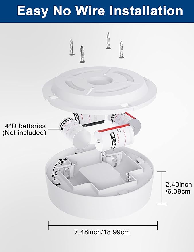 Motion Sensor Ceiling Light Battery Operated, Wireless LED Wall Lighting Fixture with Remote, Dimmable, Timer, Daylight for Closet, Bathroom, Shower, Garage, Pantry, Stairs