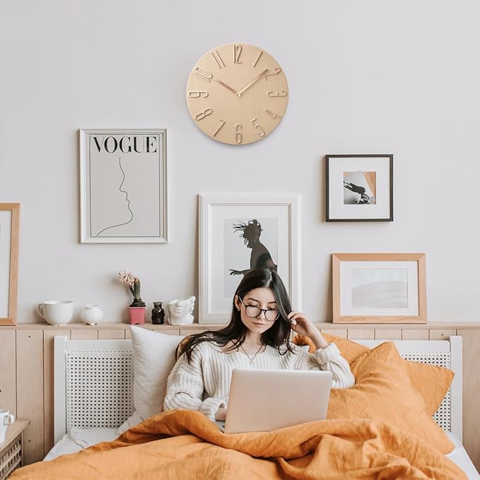 Wall Clock, Silent Clock, Wall Clocks Battery Operated， 12 inch Modern Wall Clock, Suitable for Offices, Living Rooms, Kitchens, Homes, Schools (Beige Without Second Hand)