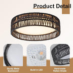 SineRise 12" Flush Mount Ceiling Light,25W LED Rattan Ceiling Light Fixture,Dimmable Handmade Boho Light Fixtures with Rattan,Farmhouse Lighting Fixtures Ceiling for Hallway Kitchen Bedroom(Black)