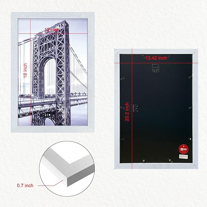 VCK 12x18 Inch Solid Wood Poster Frames with Wall Mounting Hanging Picture Frame Set of 3 White