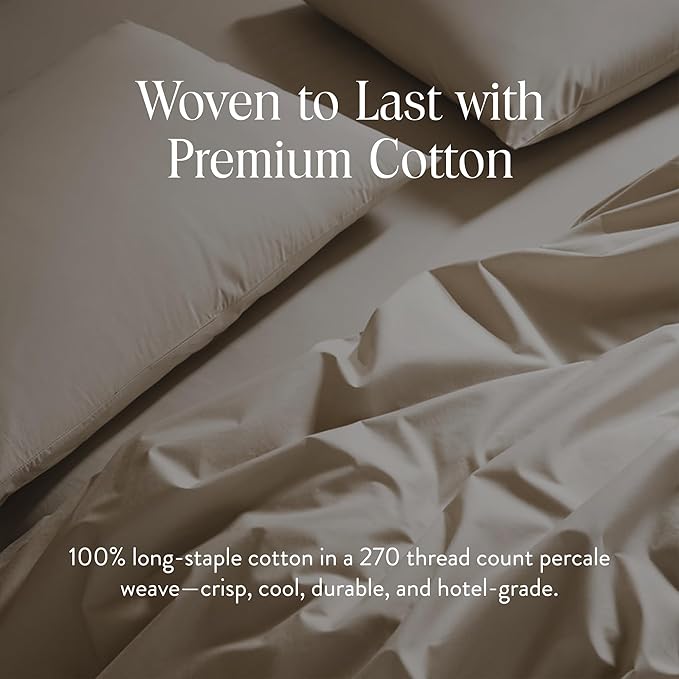 Brooklinen Luxury Percale Duvet Cover – 100% Cotton, Cool, Crisp, Extra-Long Corner Ties, Button Closure, Soft & Breathable – Machine Washable, Duvet Cover Full/Queen Bed Sizes (Pebble)