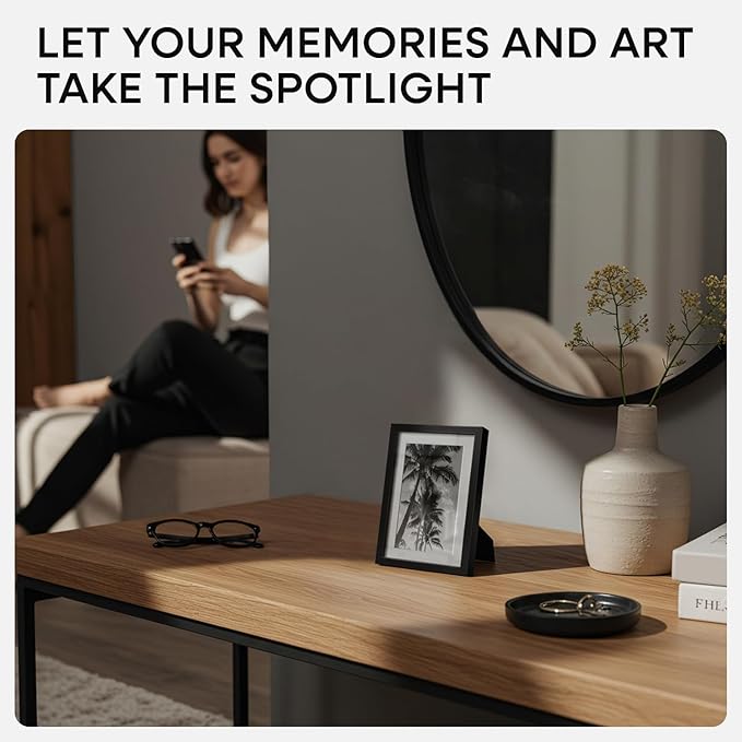 Homeforia 4x6 Picture Frame Black, High End Metal 4 x 6 Black Frames with Mat 3 x 5 for Art, 4x6 Desk Frame Matted to 3x5 inch Photo, 4 by 6 Wall or Tabletop Frames, Tempered Glass, Wall Kit, Set of 1