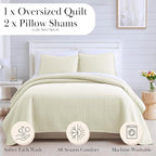 Southshore Fine Living, Inc. Oversized King Quilt Bedding Set, Soft Brushed Microfiber, Wrinkle-Free, Stain and Pet Hair Resistant Bedding, California/King Size Quilt Coverlet Set w/2 Shams, Cream