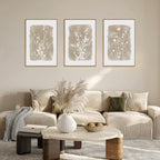 HPINUB Large Boho Wildflowers Canvas Framed Wall Art Set,Minimalist Vintage Flower Wall Decor,Beige Floral Botanical Artwork for Living Room Bedroom,Dining Room,Office -16"x24"x3