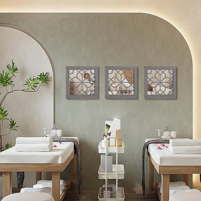 Boho Square Wall Mirrors Set of 2-12" x12'Decorative Mirrors for Wall Decor, BrownHandcrafted Mirror Panels Perfect for LivingRoom Bedroom Entryway Hallway (Brown)