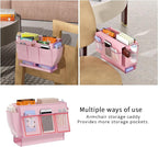 Bedside Caddy, Bed Organizer with 11 Pockets and Power Strip Holder, Versatile Bedside Storage Caddy for Home,Dorm,Bunk,Hospital,Crib Bed (2 Pack Pink)