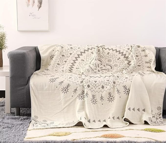 MSGKV Woven Boho Throw Blanket for Couch 100% Cotton Blankets,Versatile KnitWoven Blanket, Super Soft Warm & Decorative Blanket for Chair Bed Sofa and Living Room, 60''Wx 80''L