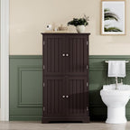 ChooChoo Bathroom Floor Cabinet, Modern Bathroom Storage Cabinet with 4 Doors and Adjustable Shelves, Freestanding Cupboard for Living Room, Espresso