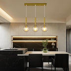 Mid Century Globe Pendant Light with Clear Glass for Kitchen Island Modern Gold Finish Hanging Light Fixture Retro Round Pendant Lighting for Living Room Bedroom Entryway(3-Light)