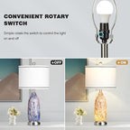 Coastal Lamps with USB A+C Ports & LED Night Light, Unique Seashells Glass Table Lamps with Natural Fabric Shade, Modern Touch Control Beach Bedside Lamp for Living Room Bedroom Nightstand Navy Blue