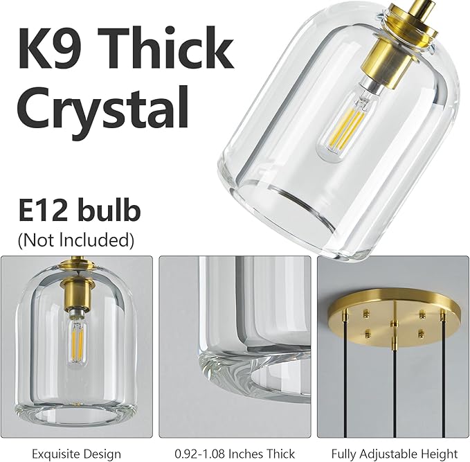 Modern Gold Pendant Lights Kitchen Island Ceiling Chandelier Indoor Crystal Hanging Light Fixtures for Dining Room Kitchen Living Room Bedroom（3Light）